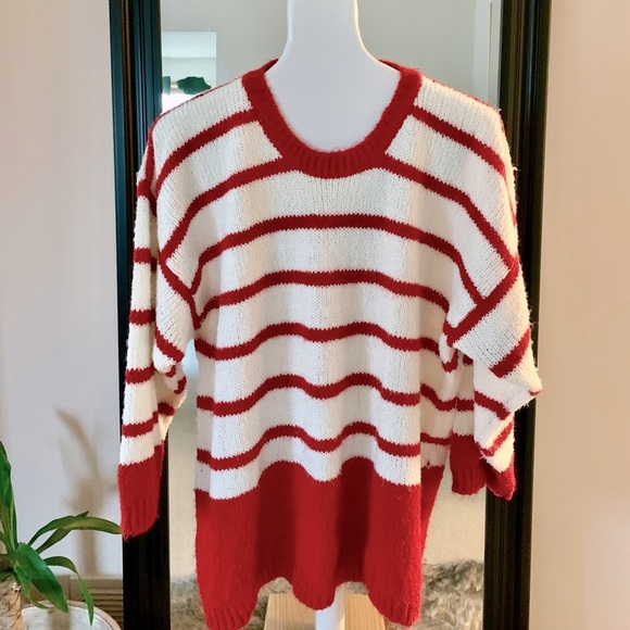 Diane Von Furstenberg Red & White Striped Sweater - Picture 1 of 5